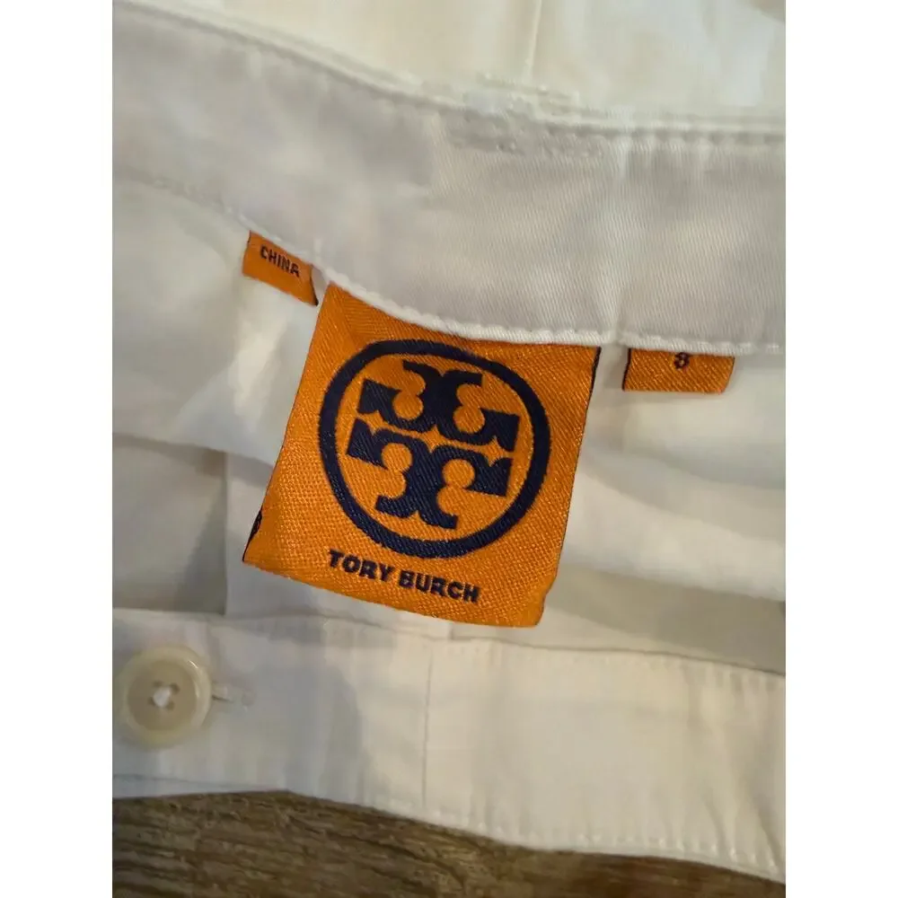 Tory Burch Tailored Cropped Cotton Pants Crisp White 8